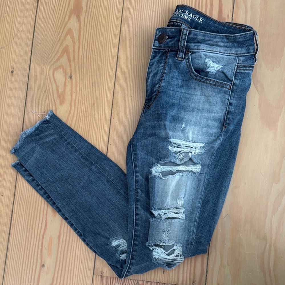 American Eagle Outfitters Women's Ripped Skinny Jeans - Blue